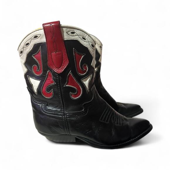 Women's Seychelles Black/Red Leather Vintage Western Style Ankle Boots Size 6 - Picture 1 of 10